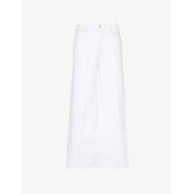 PAIGE WOMENS CRISP WHITE ANESSA RAW-HEM WIDE-LEG MID-RISE STRETCH-DENIM JEANS