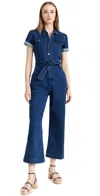 Paige Anessa Short Sleeve Denim Jumpsuit In Jilena