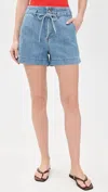 Paige Anessa Short With Waist Tie In Light Wash In Blue