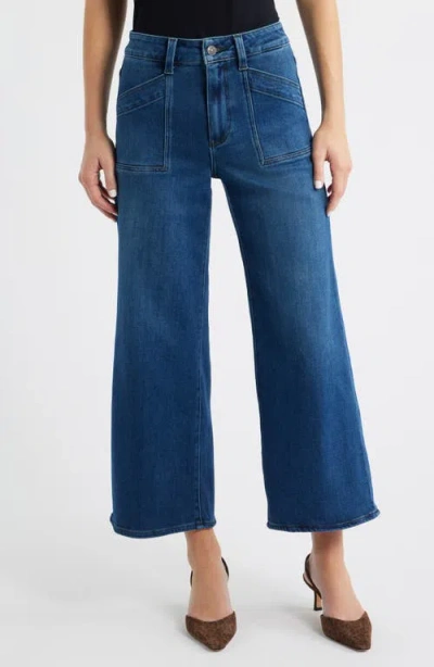 Paige Anessa Slant Pocket High Waist Ankle Wide Leg Jeans In Black