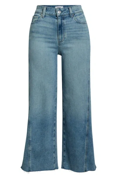 Paige Anessa Twisted Seam Raw Hem High Waist Wide Leg Jeans In Blue