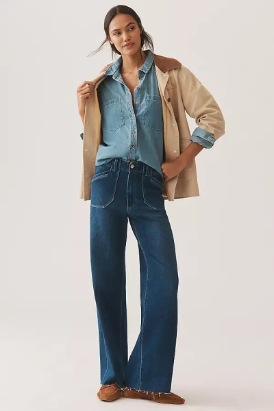 Paige Anessa Utility High-rise Wide-leg Jeans In Blue