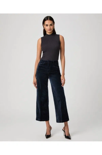 Paige Anessa Wide Jean In Deep Navy Velvet In Blue