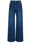 Paige Anessa High Rise Raw Hem Wide Leg Jeans In Live Forever In Blue