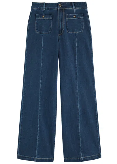 Paige Anessa Wide-leg Jeans In Dark Blue