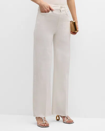 Paige Anessa Wide-leg Jeans With Raw Hem In Tonal Ecru