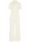 Paige Denim Puff Sleeve Jumpsuit In Sand