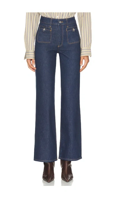 Paige Anessa With Welt Stitch Through Pockets Wide Leg Jeans In Blue