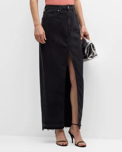 Paige Angela Denim Maxi Skirt In Black