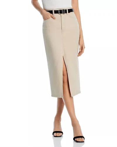 Paige Angela Front-slit Midi Skirt In Beige In Gray