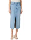 Paige Meadow Raw Hem Denim Midi Skirt In Multi