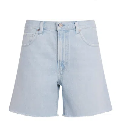 Paige Archie Long Denim Shorts In Blue
