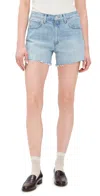 Paige Archie Raw Hem High Waist Denim Shorts In Tayce Distressed
