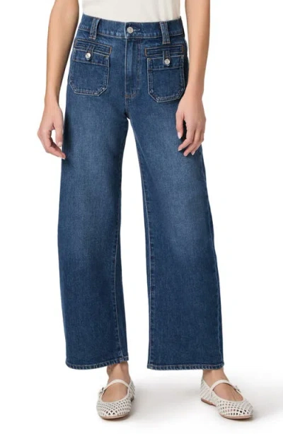 Paige Arellia Button Patch Pocket High Waist Ankle Barrel Jeans In Blue