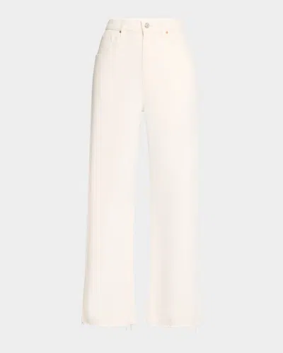 Paige Arellia Frayed Wide Leg Jeans In Tonal Ecru