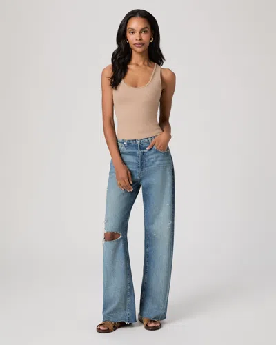 Paige Arellia Skimmer Covered Button Fly Wide Leg Jeans Terazzo Destructed In Blue