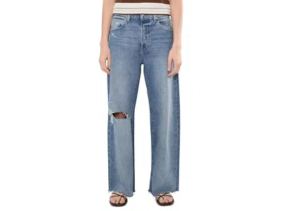 Paige Arellia Skimmer Covered Button Fly Wide Leg Jeans Terazzo Destructed In Blue