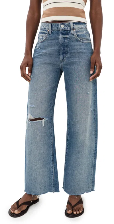 Paige Arellia Skimmer Covered Button Fly Wide Leg Jeans Terazzo Destructed In Blue