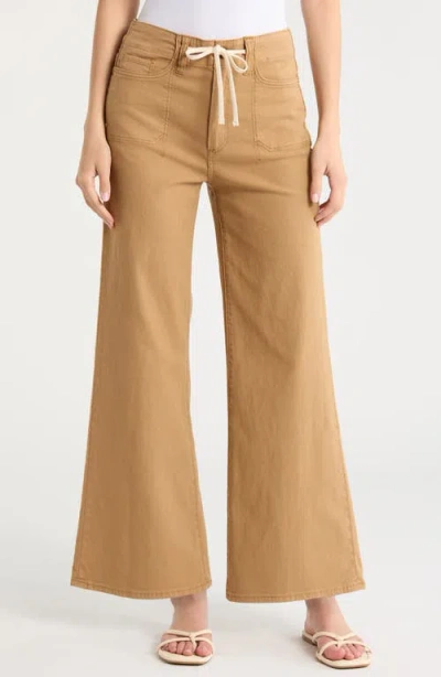 Paige Ari Drawstring High Waist Wide Leg Pants In Nude