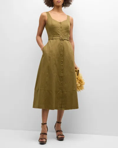 Paige Arienne Button-front A-line Midi Dress In Military Green