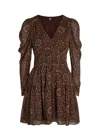 Paige Aries Printed Long-sleeve Silk Mini Dress In Brown