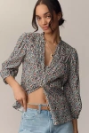 Paige Arlette Printed Cotton-blend Blouse In Blue