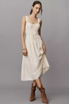 Paige Arpeggio Linen Blend Smocked Midi Dress In Neutral