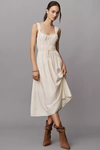 Paige Arpeggio Linen Blend Smocked Midi Dress In Multi
