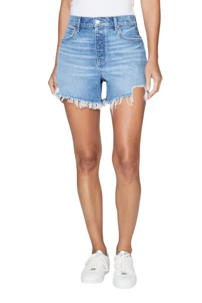 Paige Asher Hi-rise Buttonfly Shorts In Leela Destructed In Blue
