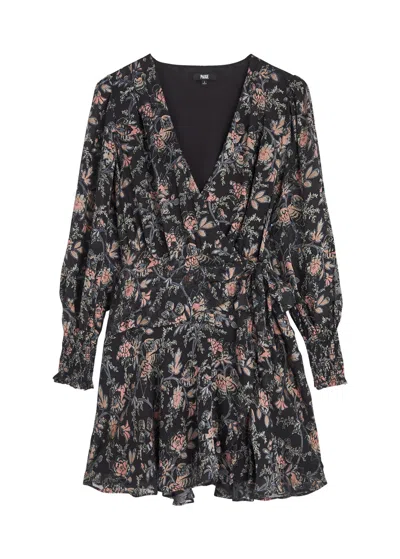 Paige Audriana Floral-applique Mesh Wrap Mini Dress In Black