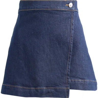 Paige Aven Faux Wrap Denim Miniskirt In Blue