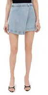 Paige Aven Wrap Denim Miniskirt In Aliza