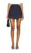 Paige Aven Faux Wrap Denim Miniskirt In Blue