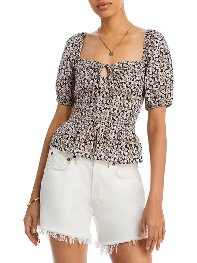 Paige Azul Womens Floral Gathered Halter Top In Black