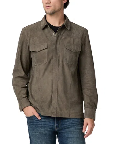 Paige Baltimore Leather Pocket Shacket In Gray