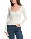 Paige Beata Ruffle Cuff Cable Stitch Sweater In Ivory