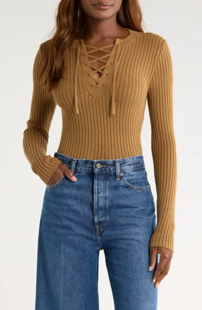 Paige Womens Flax Beatrice Ribbed Stretch-cotton Blend Top Xs In Brown