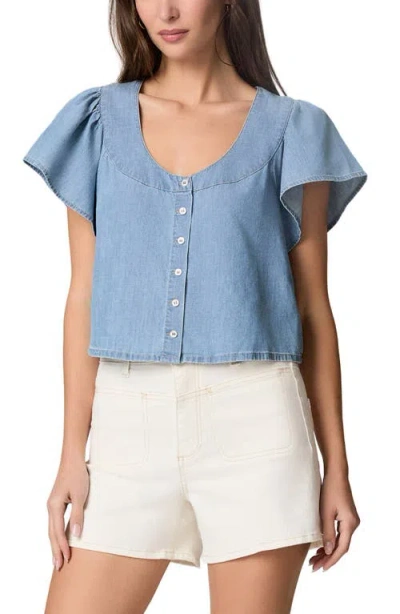 Paige Belle Chambray Button-up Shirt In Blue