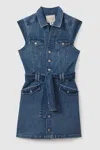 Paige Jaxsyn Tie Waist Denim Minidress In Kamilla Blue