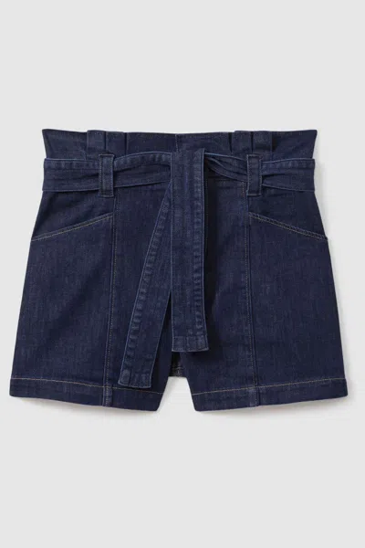 Paige Belted Denim Shorts In Blue