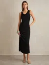 PAIGE BLACK PAIGE COWL-NECK RUCHED JERSEY MIDI DRESS
