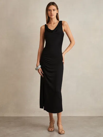 Paige Black  Cowl-neck Ruched Jersey Midi Dress