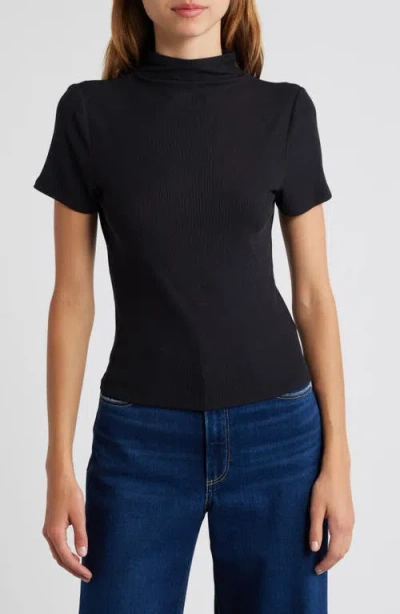 Paige Blanche Mock Neck Rib Top In Black