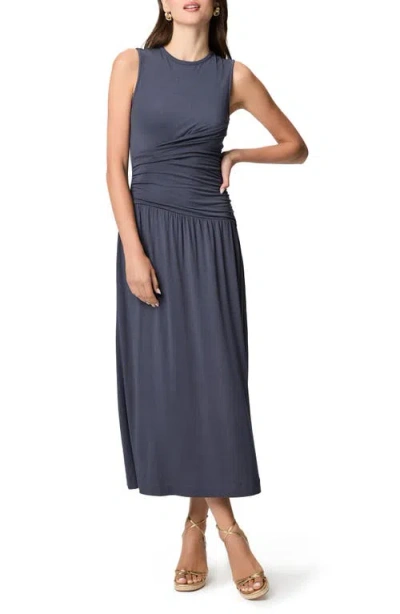 Paige Bonita Sleeveless Ruched Midi Dress In Blue