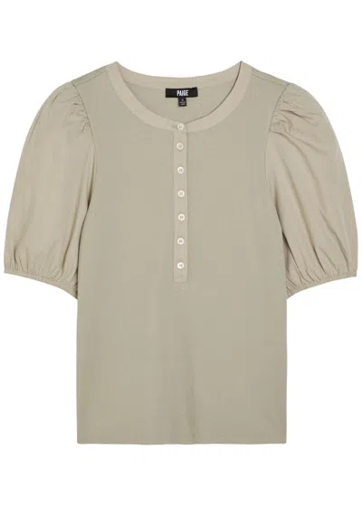 Paige Brandy Puff-sleeve Buttoned Top In Neutral