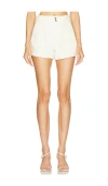 Paige Womens Quartz Sand Brooklyn Turn-up Cuff Mid-rise Cotton-blend Denim Shorts In Cream
