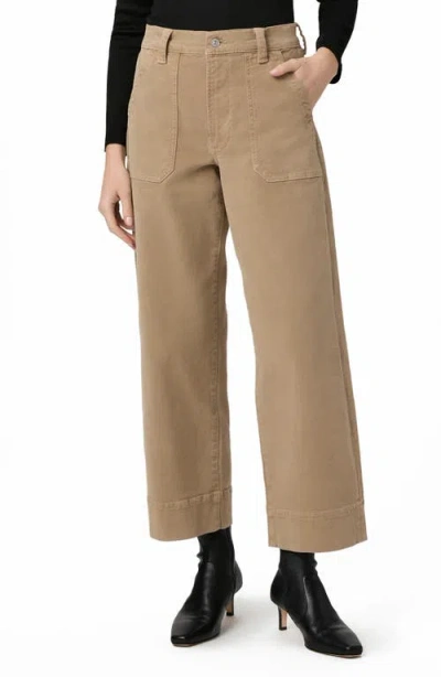 Paige Cameron High Waist Ankle Wide Leg Utility Jeans In Beige