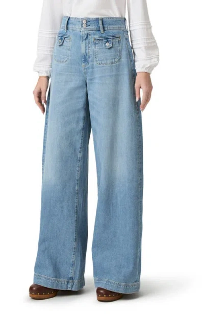 Paige Cameron High Waist Wide Leg Belted Jeans In Blue
