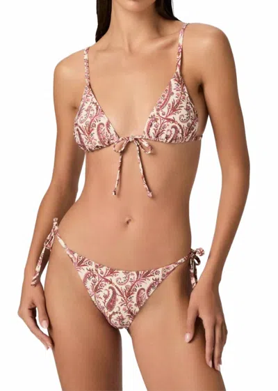 Paige Cameron Tie Front Triangle Bikini Top In Cream Multi In Animal Print