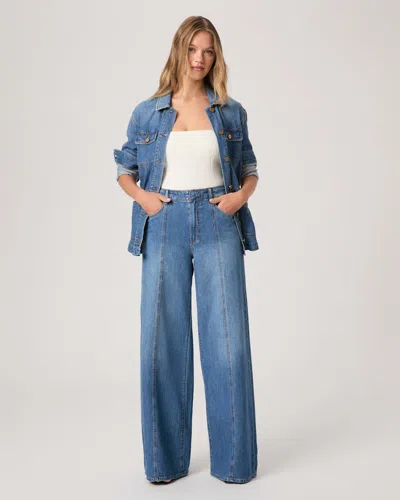 Paige Cameron Seamed High Waist Super Wide Leg Jeans In Blue